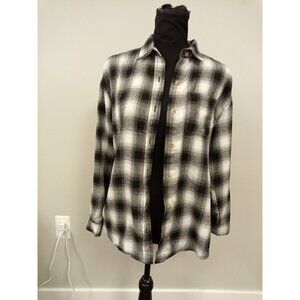 Just Polly New York Women's Black White Plaid Button Down Shirt S